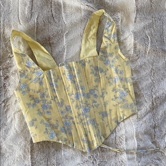 YLLW THE LABEL ANDIE LINEN CORSET TOP IN BUTTER TOILE FLORAL - Picture 2 of 12